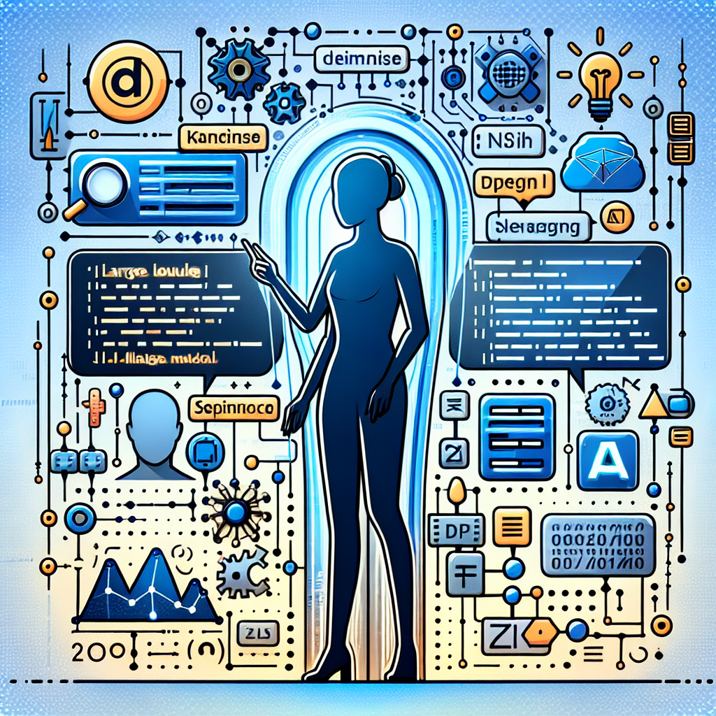 En futuristisk illustration med en silhuett av en kvinna omgiven av digitala gränssnitt, tekniska ikoner och grafiska element i blått och gult.