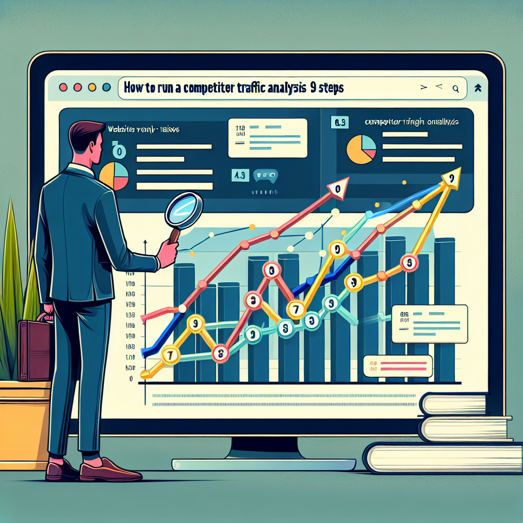 En person i kostym analyserar en stor datorskärm med diagram och grafer, inklusive linje- och stapeldiagram, för att utföra en konkurrensanalyserapport.
